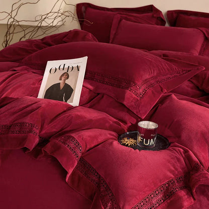 DecorBites™ Cozy Velvet Lace Bedding Set: Duvet Cover, Sheet, Pillowcases - 4Pcs Warm & Stylish