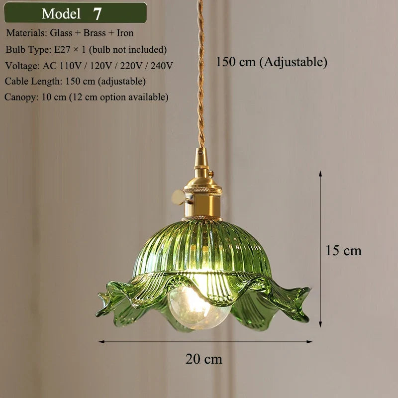 Nordic Green Glass Pendant Light With Brass Accents