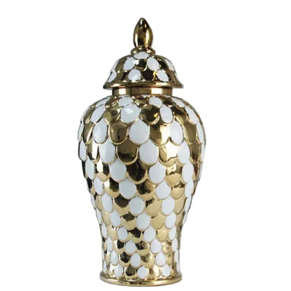 DecorBites™ Geometric Golden Porcelain Jar - Home Decor Vase & Storage Tank