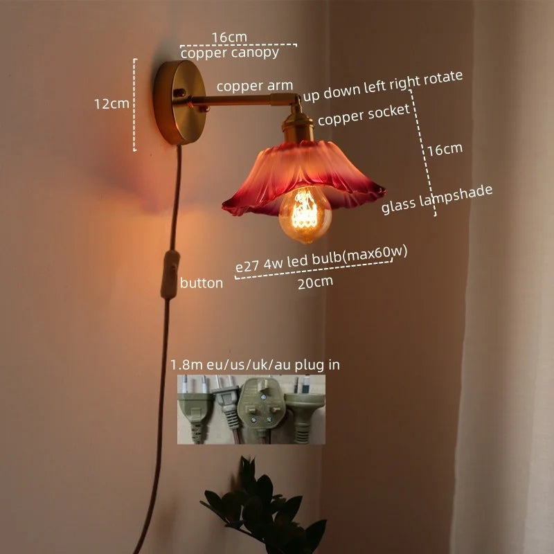 DecorBites™ Japanese Style LED Glass Copper Wall Lamp Sconce for Restaurant, Bar, Bedroom, Bathroom