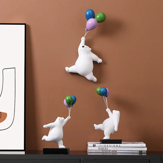 DecorBites™ Flying Bear Figurines Balloon Polar Bears Resin Decoration Modern Gift for Boy/Kids