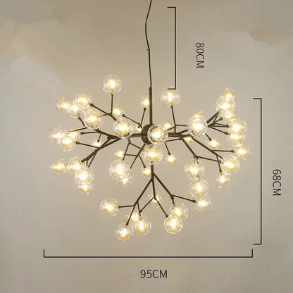 DecorBites™ Heracleum Firefly Glass Round Ball Chandelier - Luxury Staircase Dining Room Lighting