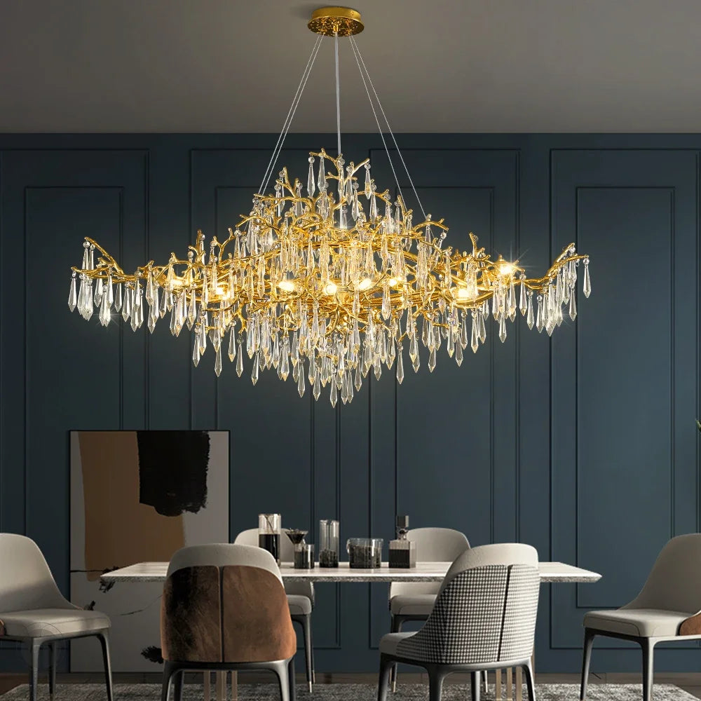 Golden Crystal Long Chandelier