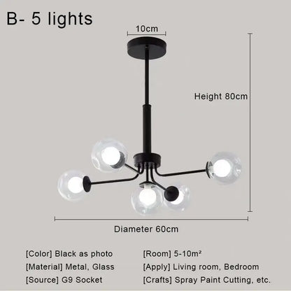 DecorBites™ Glass Ball Pendant Chandelier for Living Room Bedroom Dining Room