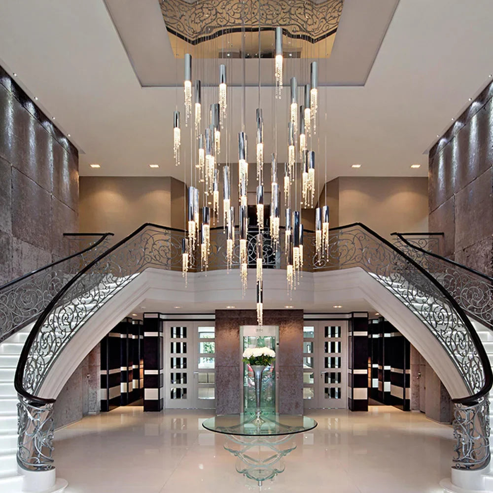 DecorBites™ Large Crystal LED Staircase Chandelier for Modern Living Room Hall Loft