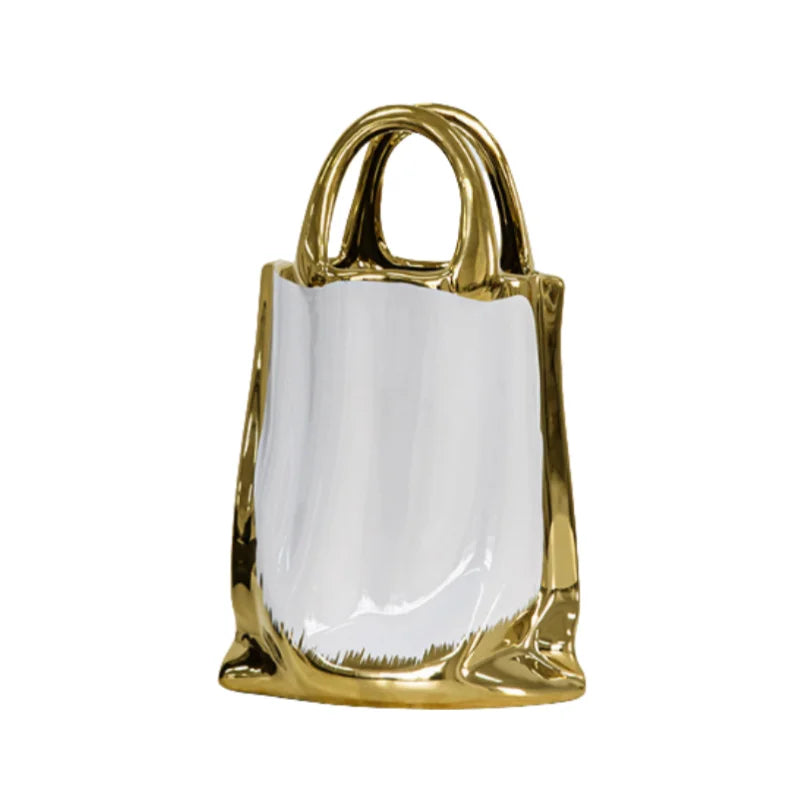 Gold Handbag Ceramic Vase Large Tabletop Decor