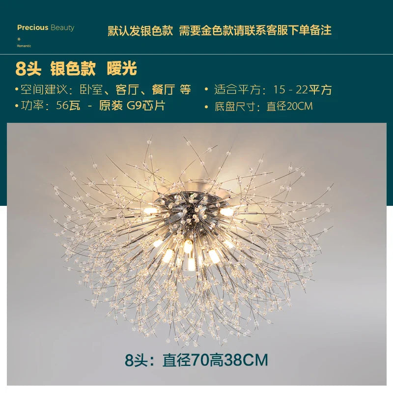 Gold Dandelion Crystal Chandelier 8-Head Nordic