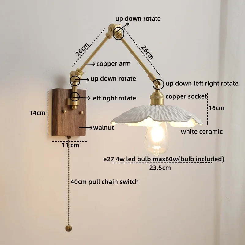 DecorBites™ LED Wall Lamps Pull Chain Switch Modern Stair Light Fixtures, Ceramic Copper