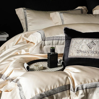 DecorBites™ Luxe Champagne Bedding Set in Silky Egyptian Cotton - Queen King Sizes