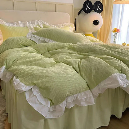 DecorBites™ Double-Layer Lace Bubble Cotton Bedding Set - Soft Skin-Friendly Bed Linens