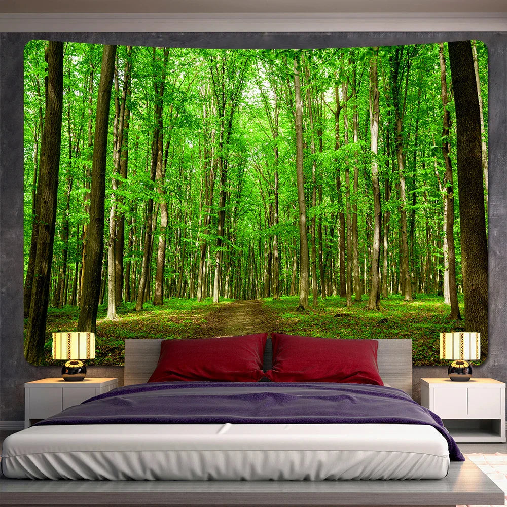 DecorBites™ Forest View Tapestry: Psychedelic Mandala Wall Decor & Beach Towel