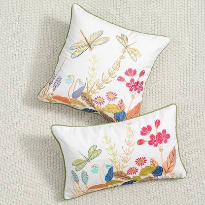 DecorBites™ Daisy Floral Green Leaves Embroidery Cushion Cover for Living Room Bedroom