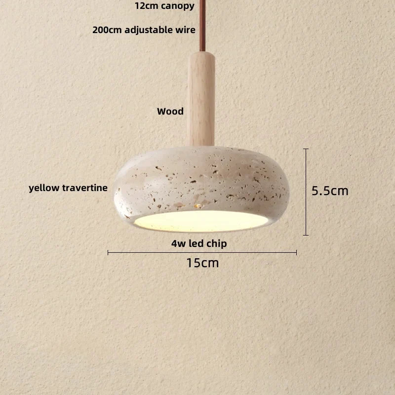 DecorBites™ LED Pendant Lamp Black Iron Wabi Sabi Hanging Light - Yellow Travertine