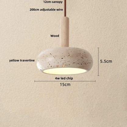 DecorBites™ LED Pendant Lamp Black Iron Wabi Sabi Hanging Light - Yellow Travertine