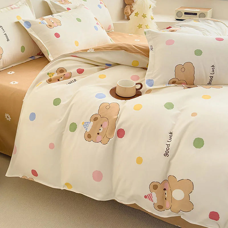 DecorBites™ Cozy Flower Print Bedding Set: Brushed Cotton, Skin-Friendly, Soft, Thick, 4Pcs