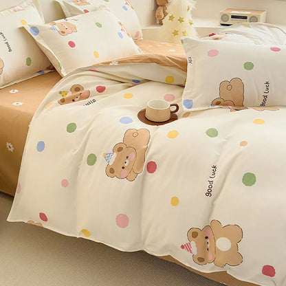 DecorBites™ Cozy Flower Print Bedding Set: Brushed Cotton, Skin-Friendly, Soft, Thick, 4Pcs
