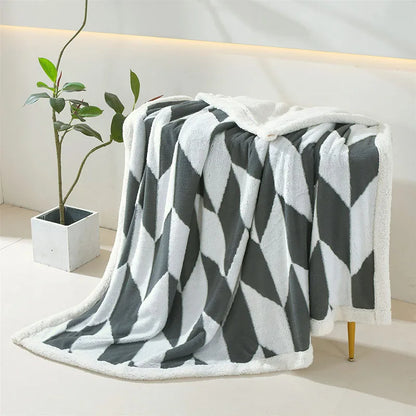 DecorBites™ Geometric Lamb Wool Blanket: Soft Multi-Purpose Sofa Cover for Autumn Winter