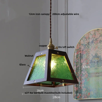 DecorBites™ Glass LED Pendant Lamp Walnut Wood Brass Hanging Lights