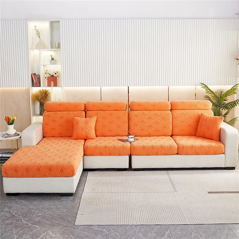 DecorBites™ Jacquard Velvet Sofa Seat Covers: Luxury Polar Fleece Stretch Protector