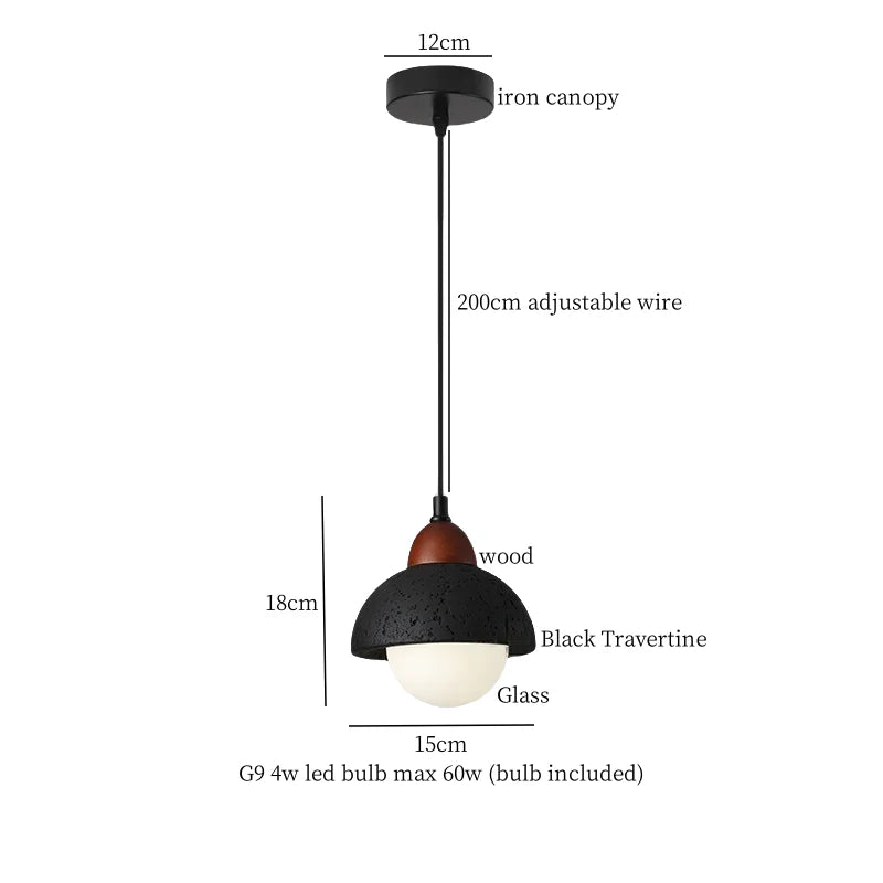 DecorBites™ Black Travertine Pendant Light: Nordic Modern LED Hanging Lamp for Living Room & Bedroom
