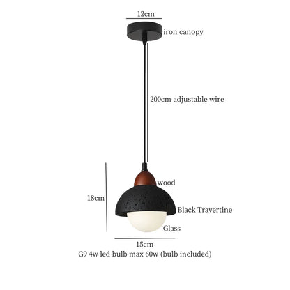 DecorBites™ Black Travertine Pendant Light: Nordic Modern LED Hanging Lamp for Living Room & Bedroom