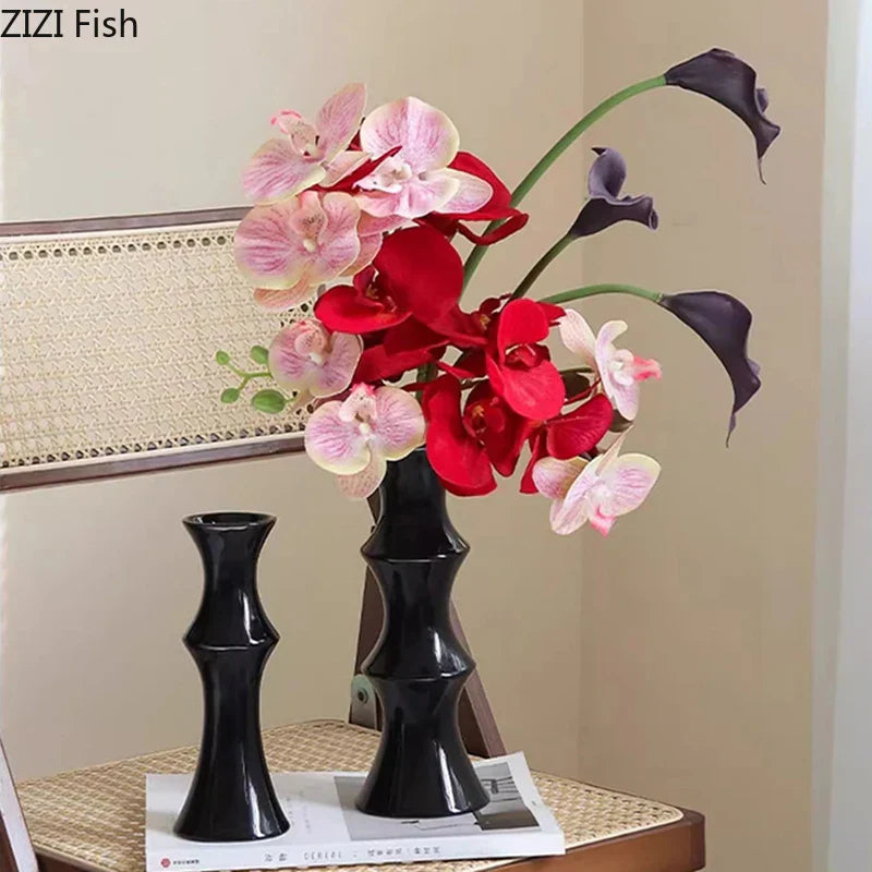 DecorBites™ Bamboo Shape Ceramic Vase: Table Decoration & Floral Arrangement in Room