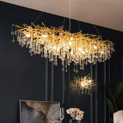 DecorBites™ Golden Branch Crystal Chandelier for Modern Luxury Living Room & Hotel Lobby Decor