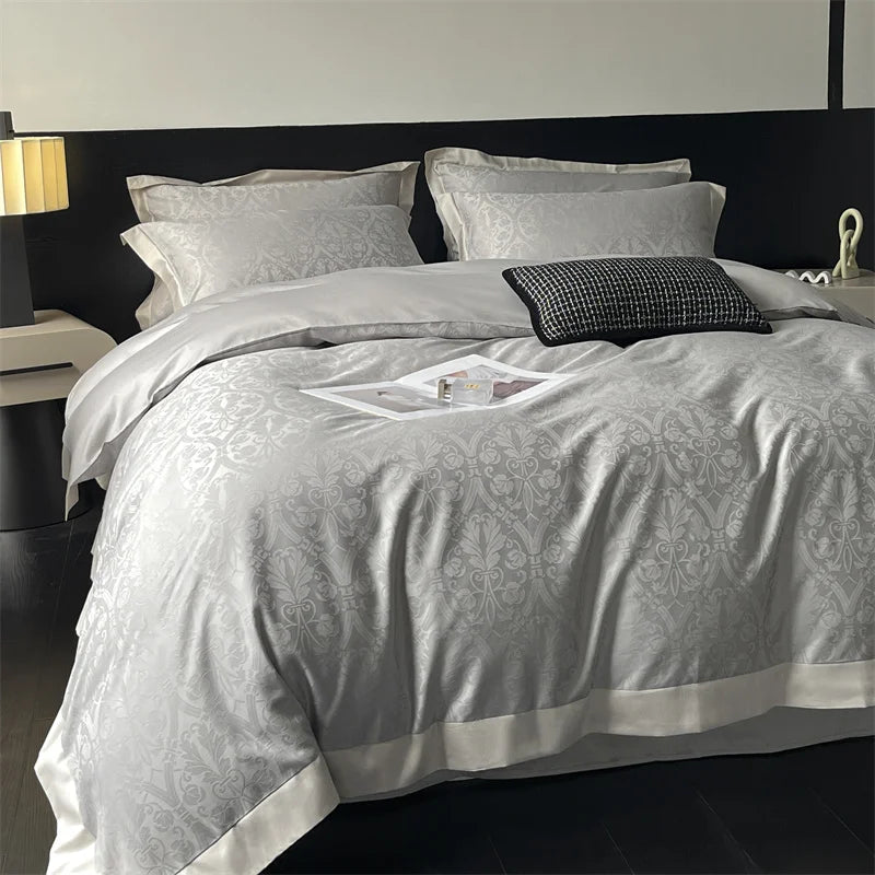 DecorBites™ Jacquard Bedding Set - Lyocell Cotton Bed Linens, Sheet, Pillowcase, Quilt Cover