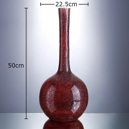 DecorBites™ Gilded Red Glass Vase with Artificial Flowers - Modern Desk Decor