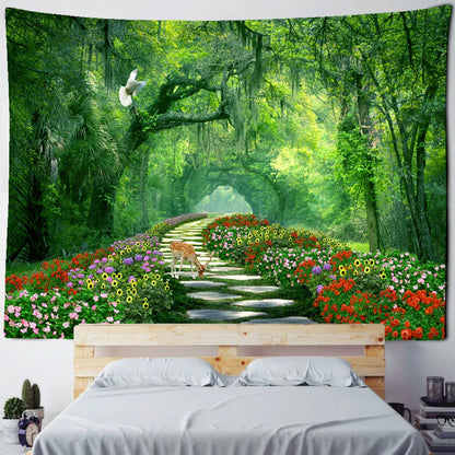 DecorBites™ Bamboo Forest Pigeon Path Tapestry: Hippie Psychedelic Wall Hanging for Natural Home Decor