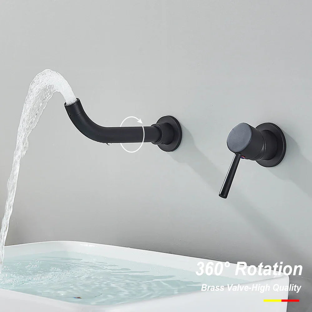 DecorBites™ Gold Brass Bathroom Faucet with Modern Lever Handle, Wall Mount Sink Tap