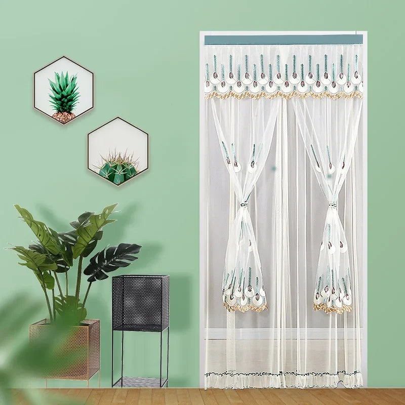 DecorBites™ Lace Embroider Anti-Mosquito Net Door Curtains - Pleated Design for Light and Air Flow