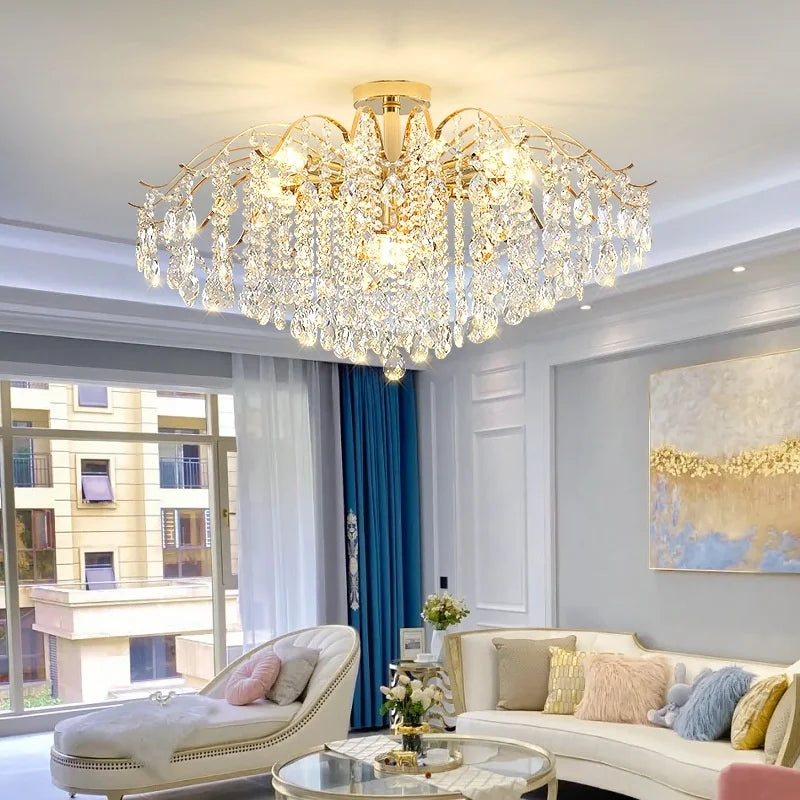 Gold Crystal Chandelier Light K9 14-Light D80cm