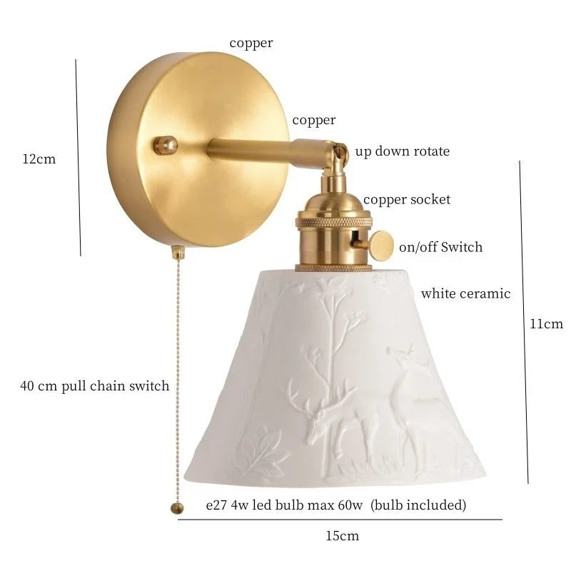 DecorBites™ Ceramic LED Wall Sconce with Pull Chain for Bedroom, Living Room, or Bathroom