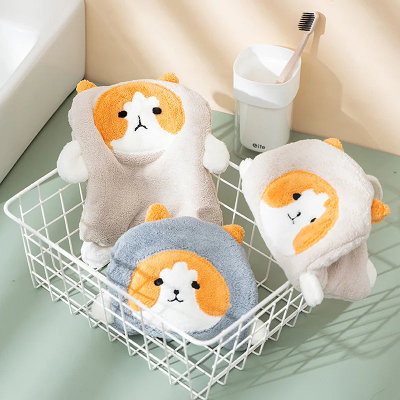 DecorBites™ Coral Plush Cat Microfiber Hand Towel: Cute Quick-Drying Kitchen Bathroom Accessory