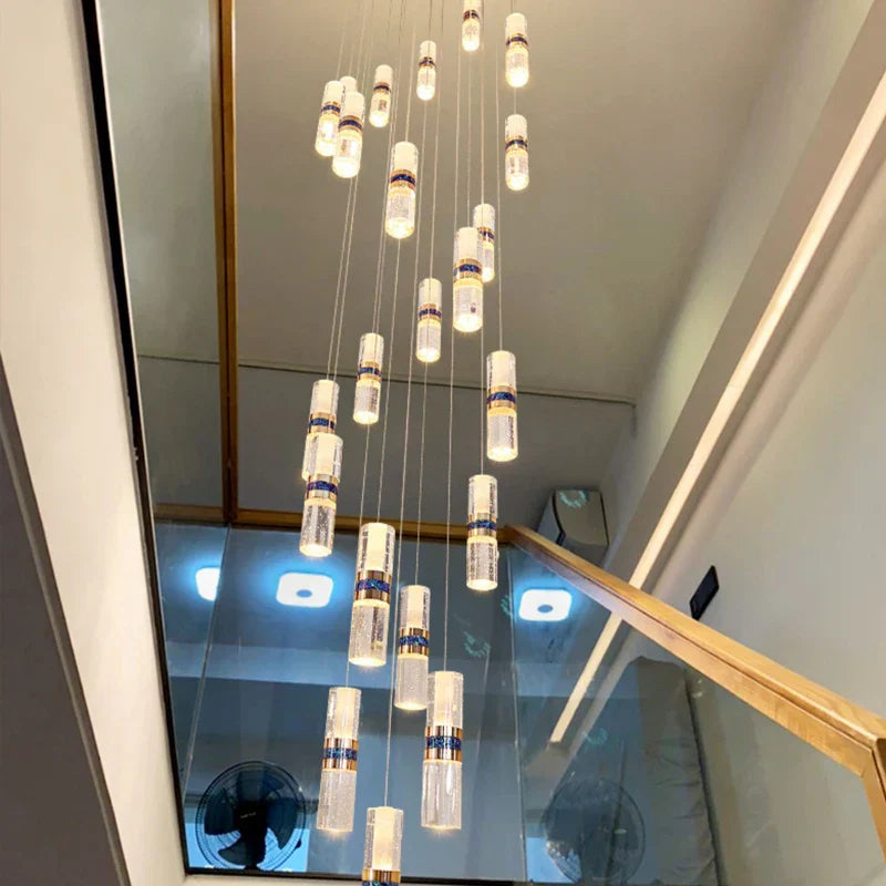 DecorBites™ Crystal Columnar Chandelier Stair Lamp Household Bubble Living Room Restaurant Bar Villa Lightning
