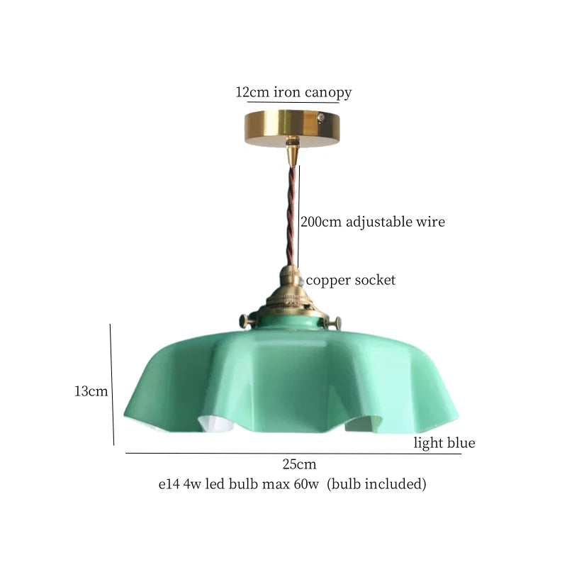 Green Glass Pendant Lamp Copper Base LED Included