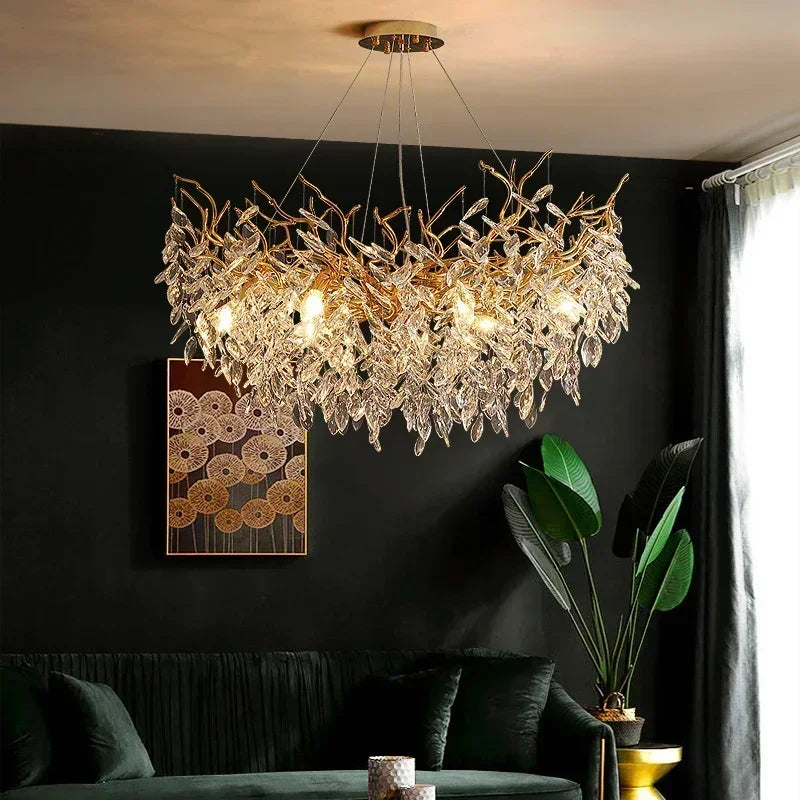 DecorBites™ Crystal LED Pendant Lights Gold Dining Room Branch Chandelier