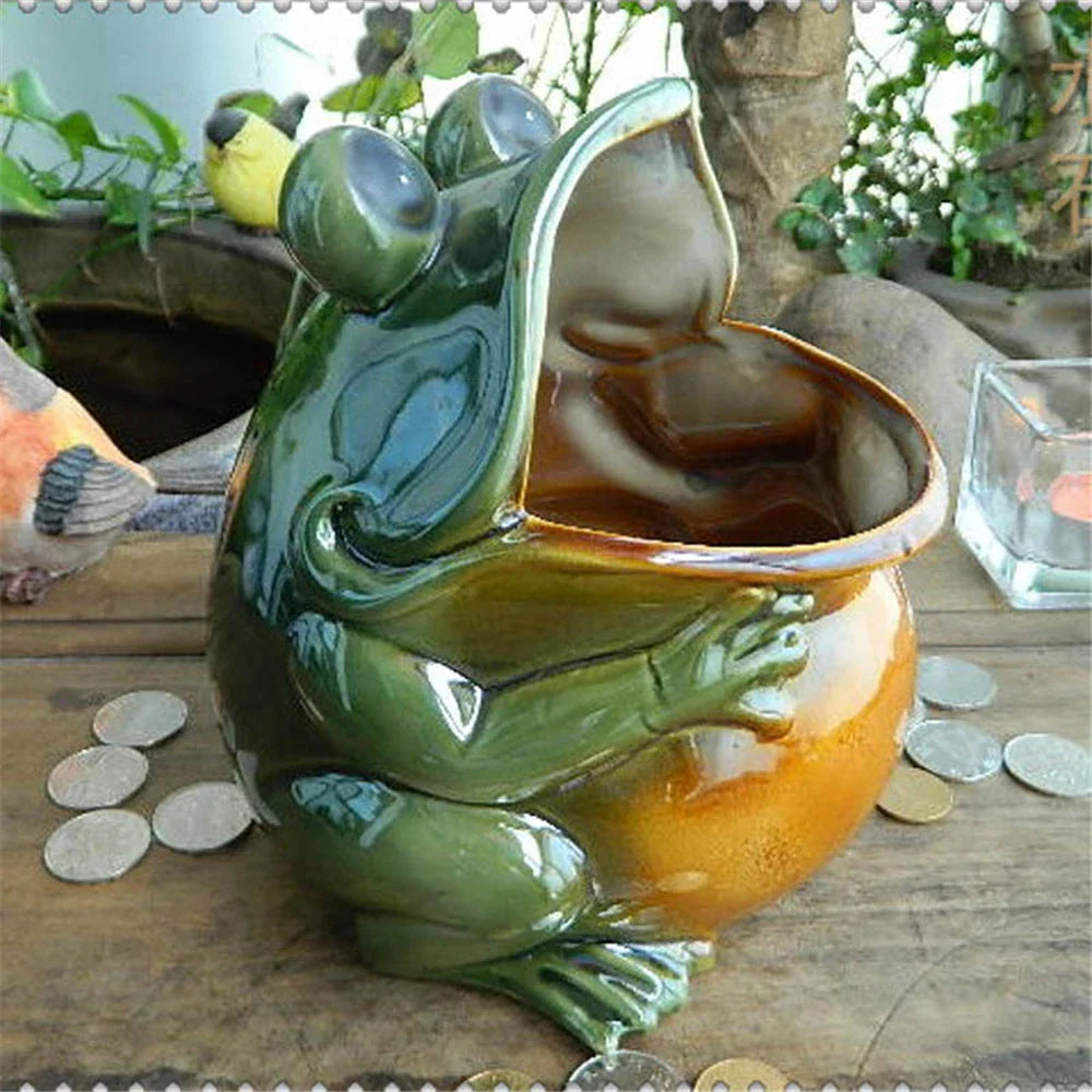 DecorBites™ Frog Sculpture Storage Box: Silver Green Desk Ornament & Home Decoration
