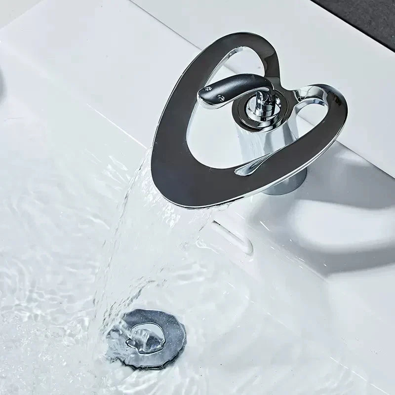 DecorBites™ Golden/White & Black Waterfall Basin Faucet - Brass Sink Mixer Tap - Hot & Cold