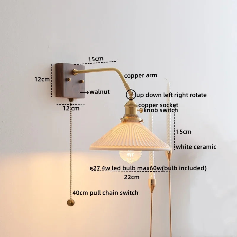 DecorBites™ Glass Copper LED Wall Lights Modern Bedside Lamp for Bedroom Living Room