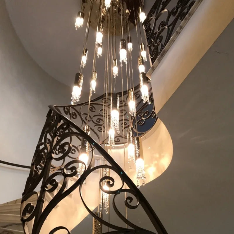 DecorBites™ Crystal LED Large Staircase Chandelier for Modern Living Room Hall Loft