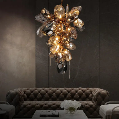 DecorBites™ Gold Steel LED Pendant Lights with Cognac/Gray Glass Shades