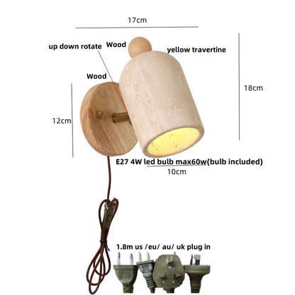 DecorBites™ LED Wall Light Fixture Up Down Rotate Pull Chain Switch Yellow Travertine Wood
