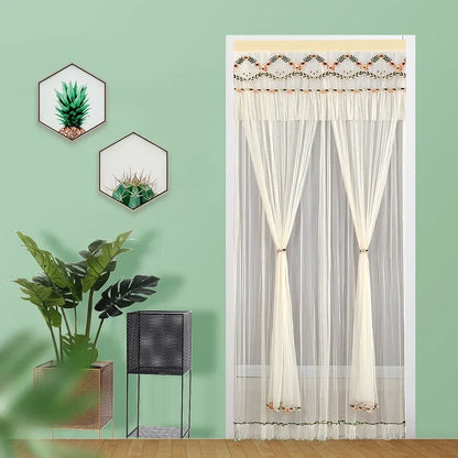 DecorBites™ Lace Embroider Anti-Mosquito Net Door Curtains - Pleated Design for Light and Air Flow