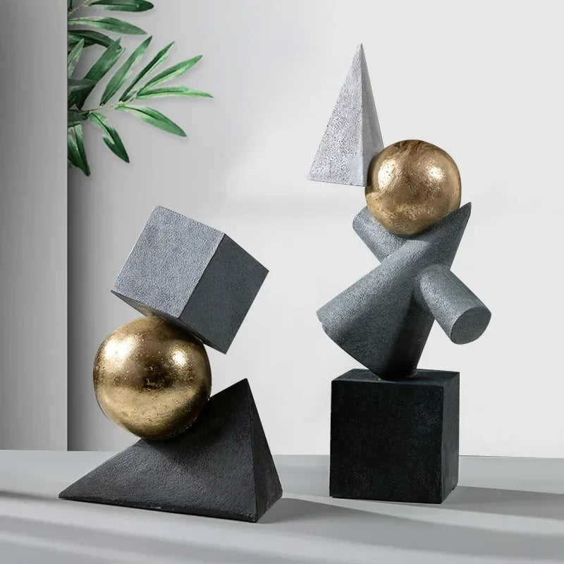 DecorBites™ Geometric Gold Ball Sculpture Statues for Home Decor