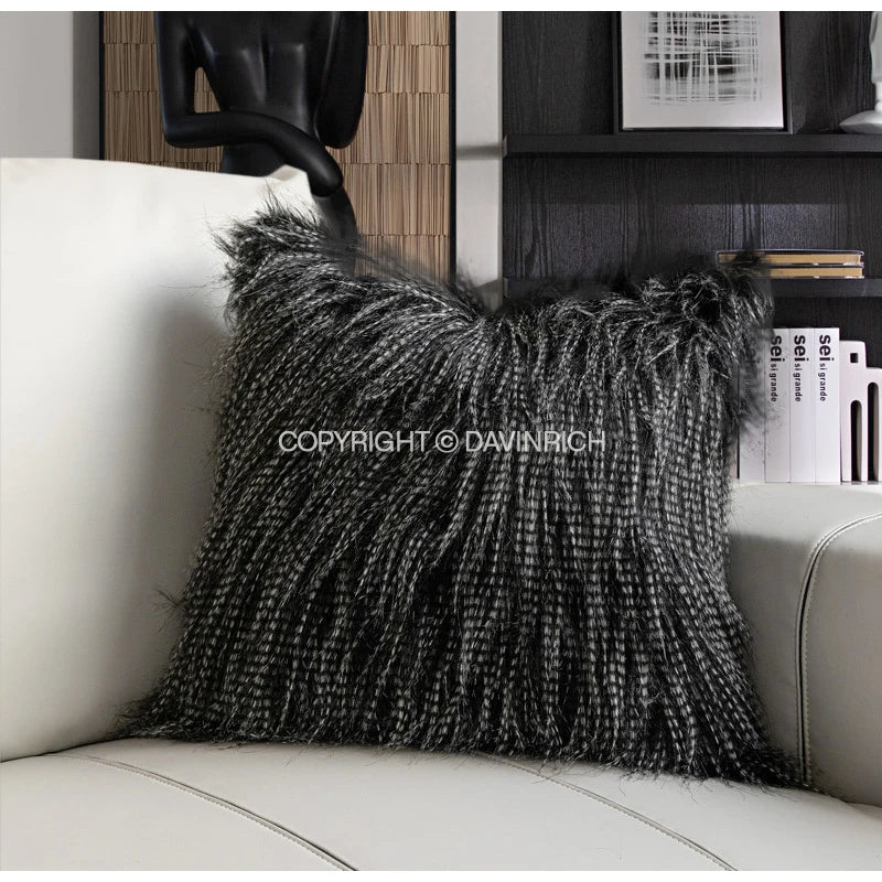 DecorBites™ Luxe Black Fluffy Throw Pillow Cover - Modern Simplicity & Art Deco Design