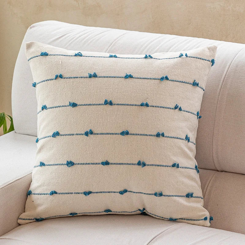 DecorBites™ Cotton Stripe Jacquard Cushion Cover Set: Blue Yellow Grey Pink Beige Black