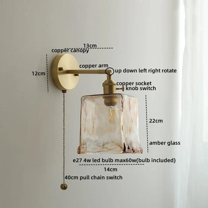 DecorBites™ Glass Copper LED Wall Lamp Sconce for Corridor Bedroom Living Room