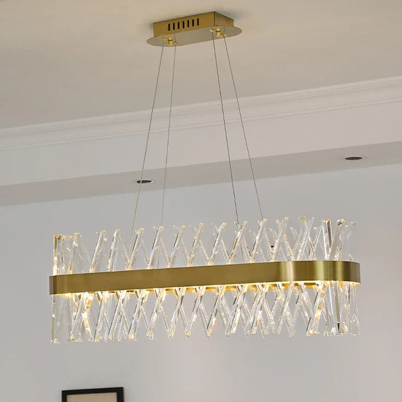 Gold LED Crystal Chandelier Chrome L100cm